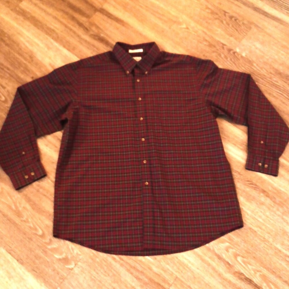 L.L Bean Wrinkle Resistant Long Sleeve Plaid 100% Cotton Button Up Shirt Size XL